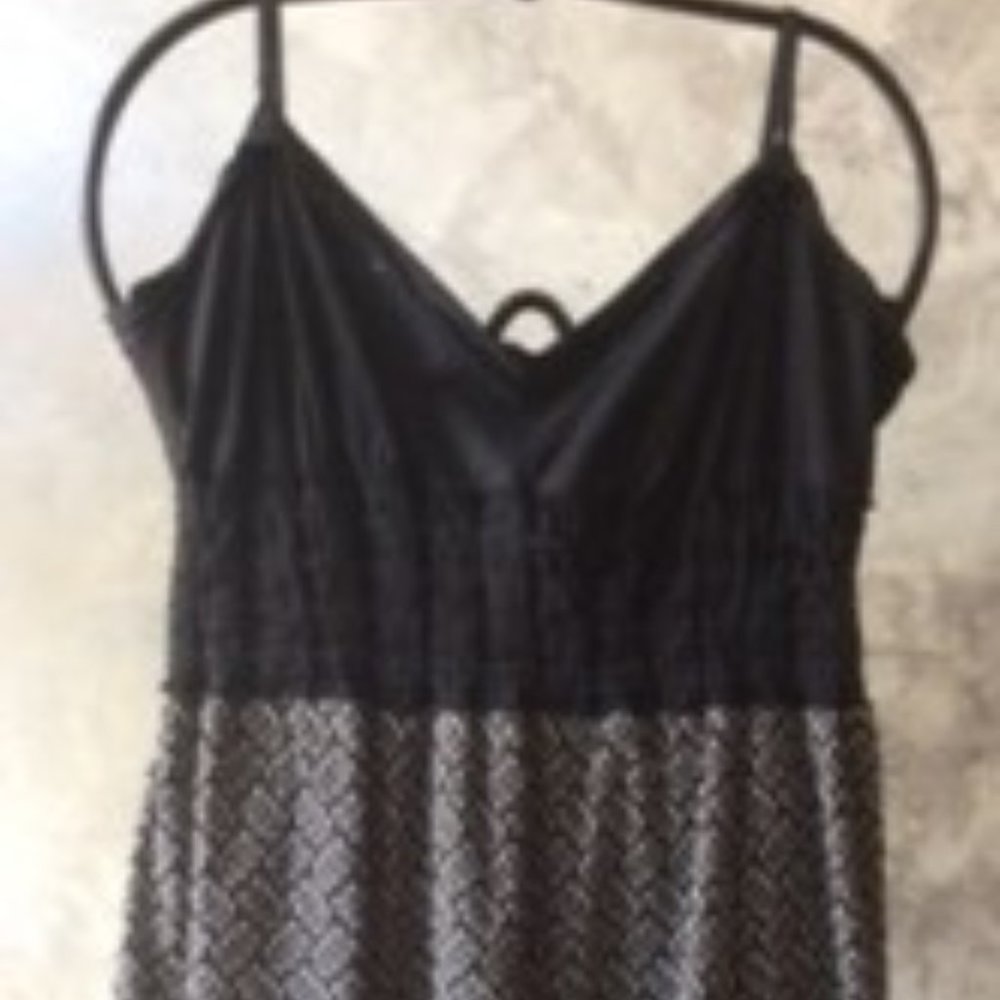 Max Studio Black and Gray Patterned Spaghetti Strap Dress